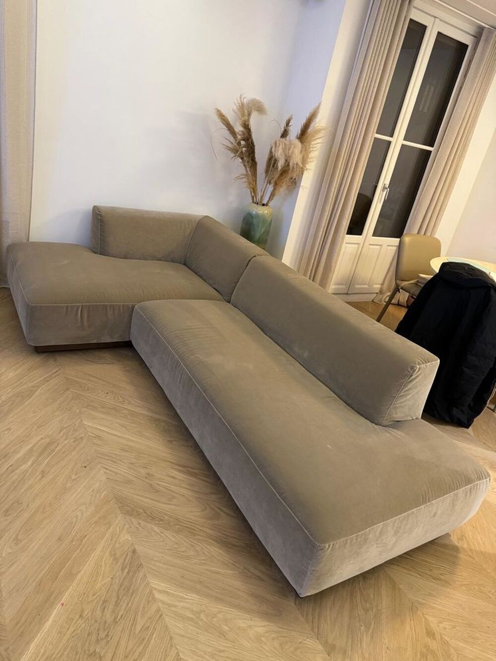 Canape AMPM Jacopo Velours Beige Cendr&eacute; Meubles