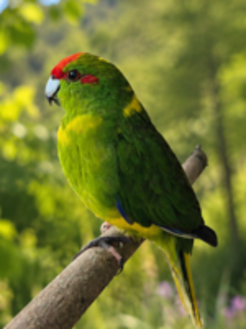   Kakariki perruche, petit perroquet (vert jaune bleu, rouge) 