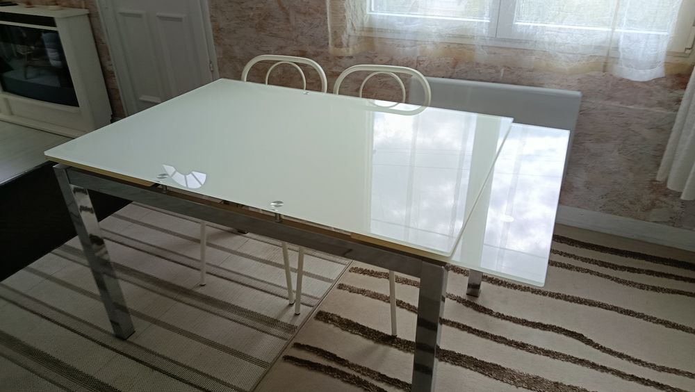 Table Verre opale et Inox Extensible 2m Meubles