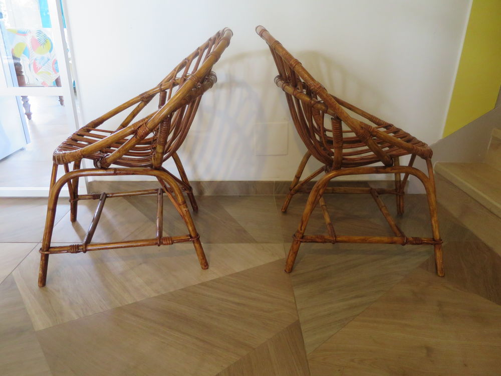 Vintage - Lot de 2 fauteuils en rotin-style boh&egrave;me -ann&eacute;es80 Meubles