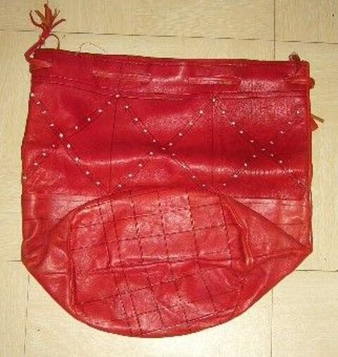 Sac bag africain cuir rouge tiss main excellent tat 12 Versailles (78)