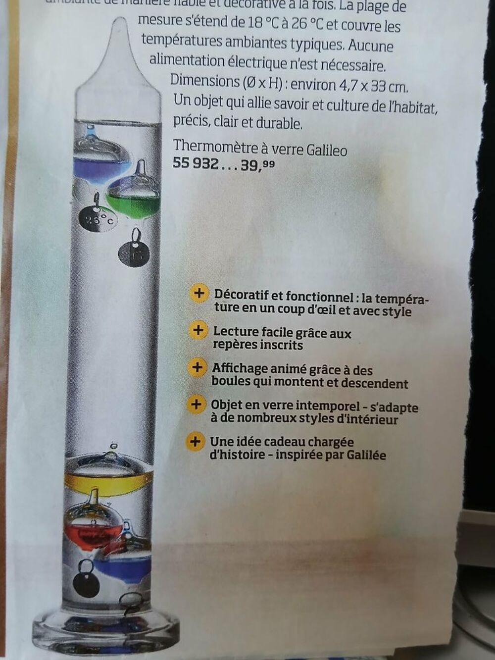  Joli thermom&egrave;tre en verre Galil&eacute;o d&eacute;coratif N&deg; 1449 Décoration