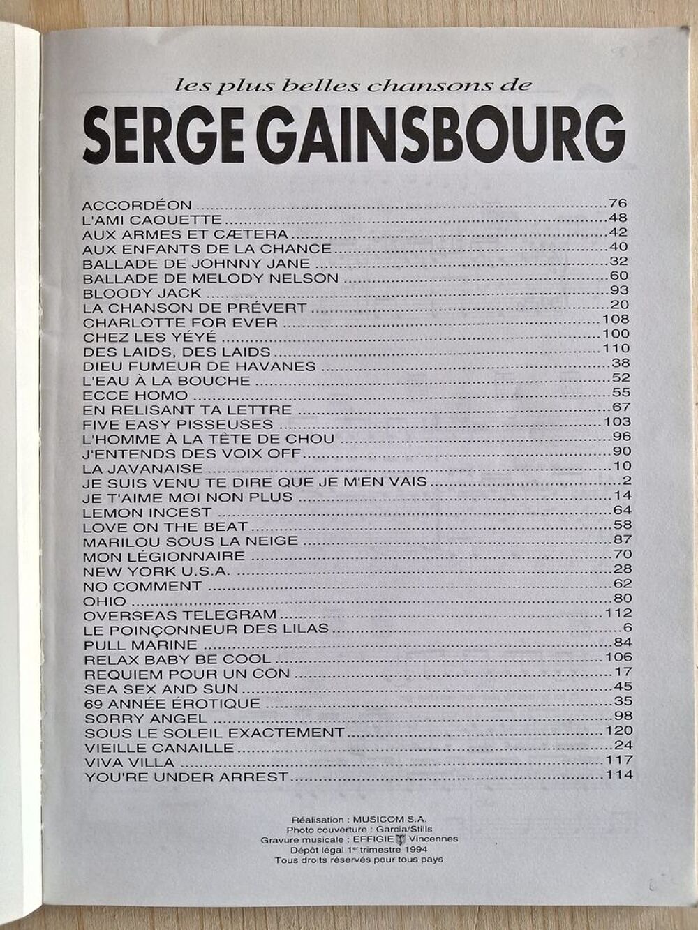 Partitions, Musique Serge Gainsbourg Livres et BD
