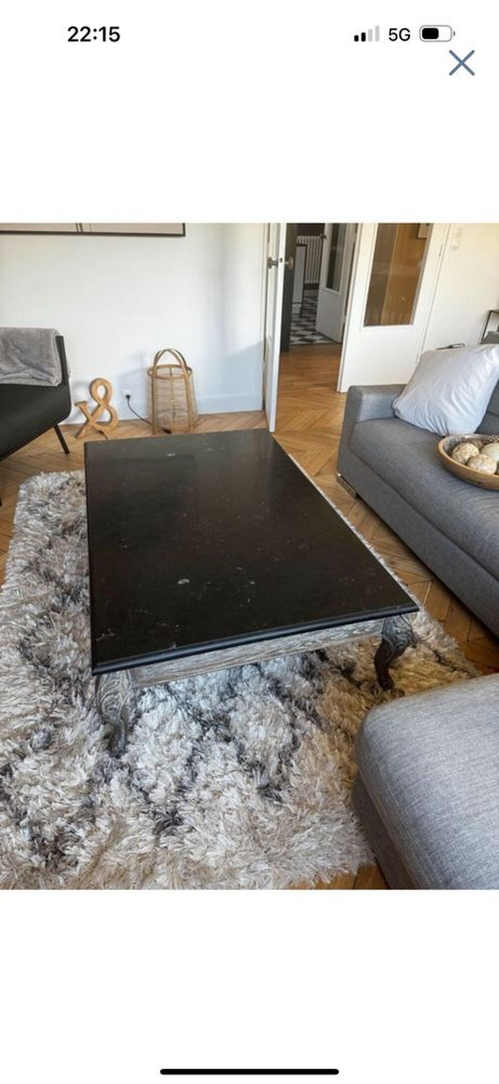 Table basse plateau pierre bleue type marbre noir Meubles