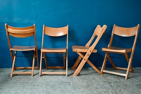 Chaises pliantes anciennes en bois style vintage bauhaus 360 Wintzenheim (68)