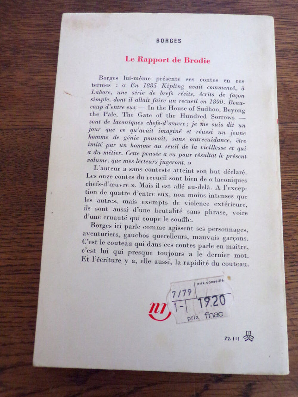 Le rapport de Brodie Jorge Luis Borges &eacute;ditions Gallimard Livres et BD