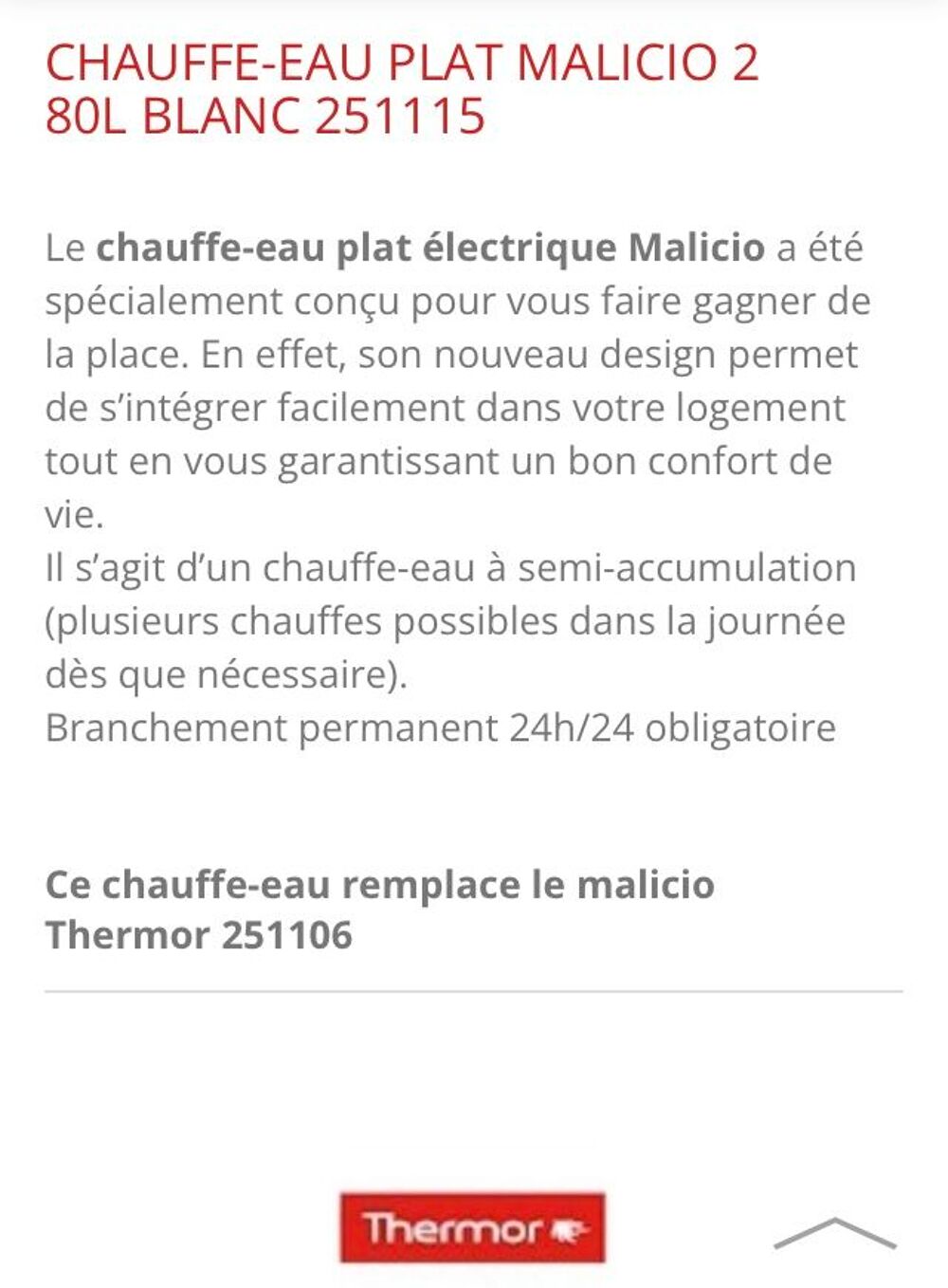 Chauffe eau THERMOR 251115, Malicio 2, 80 litres Electroménager