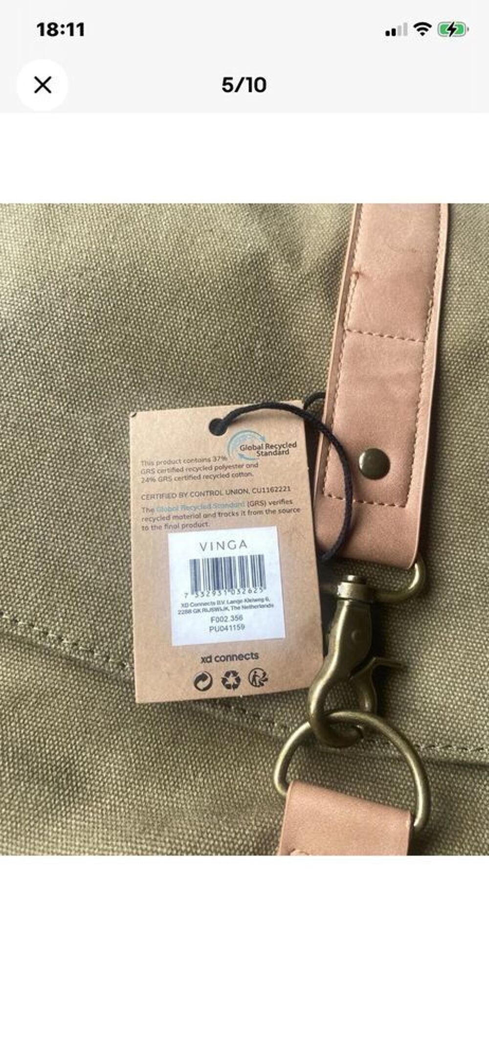 VINGA Bosler sac &agrave; dos ville toile vert/marron bretelles r&eacute;glables recycl&eacute;e 17 L Maroquinerie