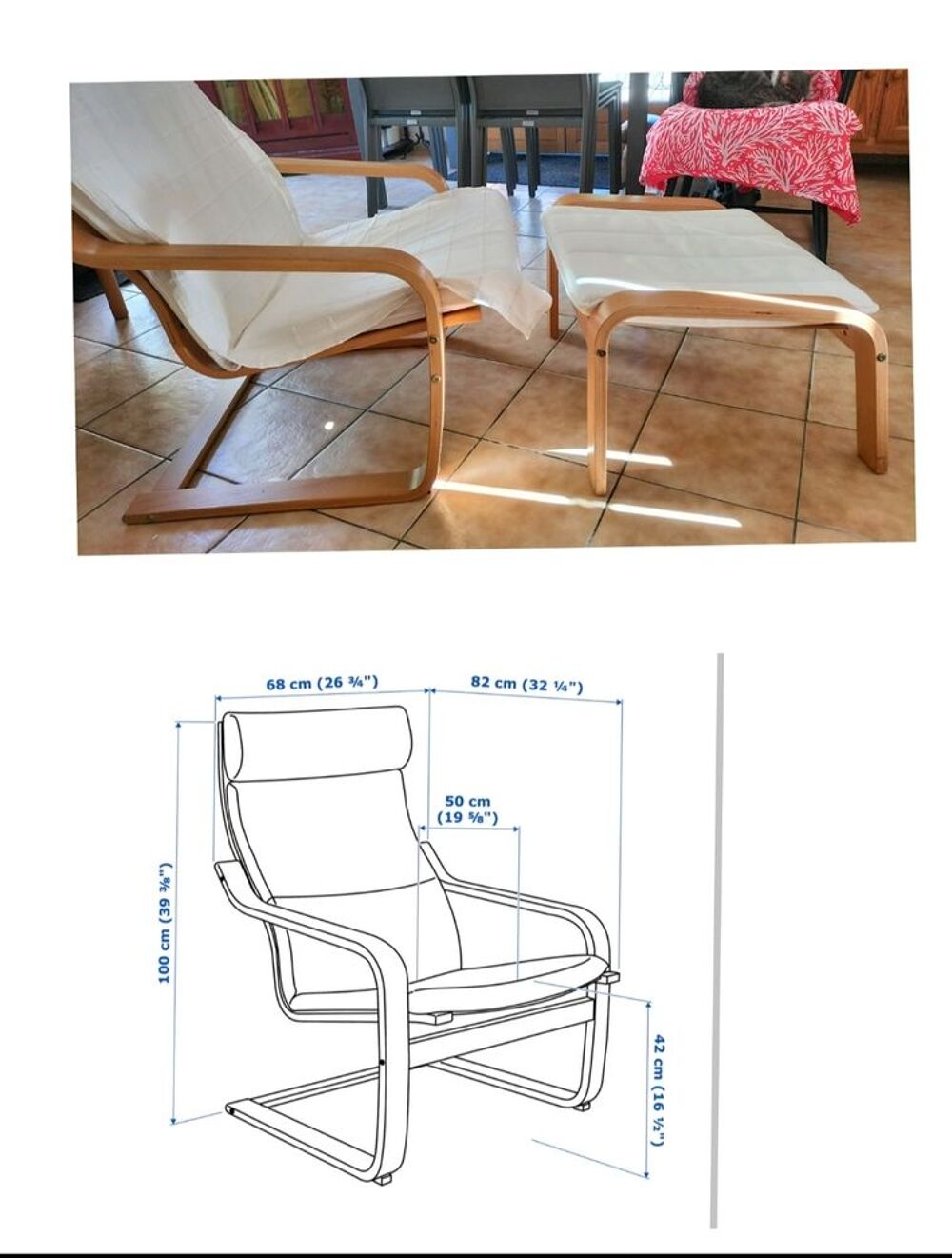  2 Fauteuil beige avec 1 repose-pieds en bois Meubles