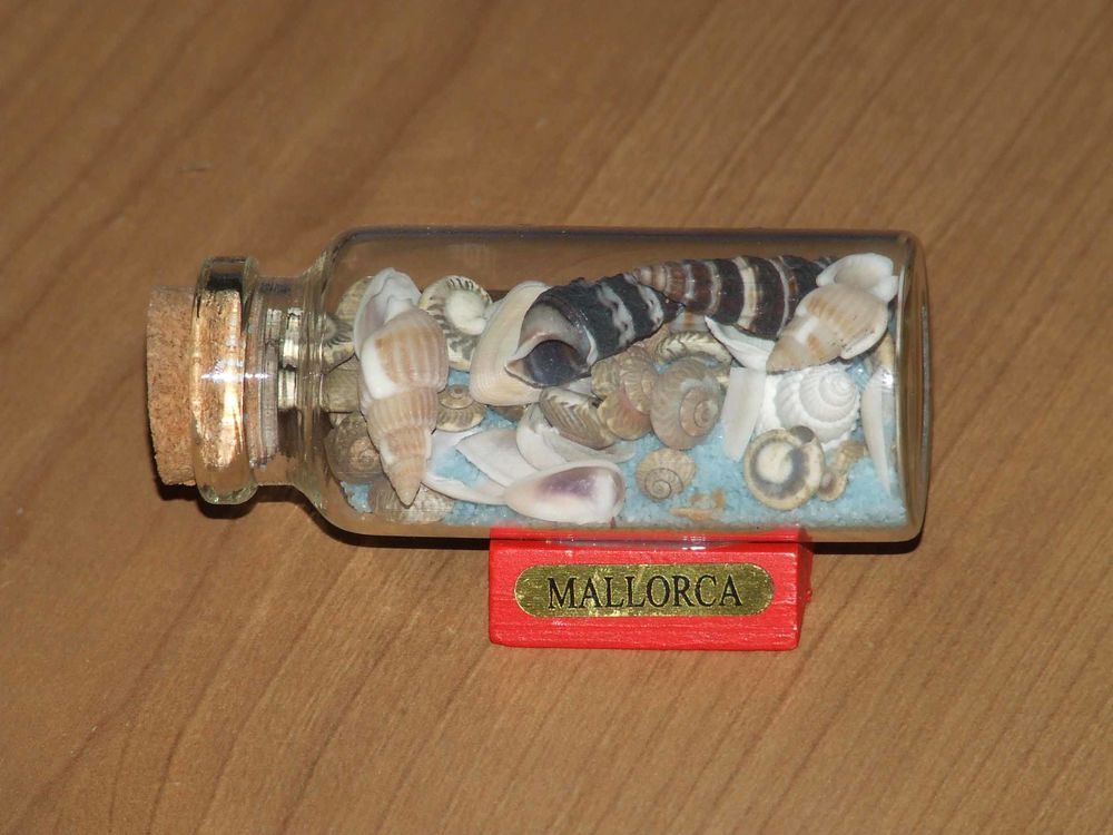 Coupelle et bouteille de sable et coquillages, TBE Décoration