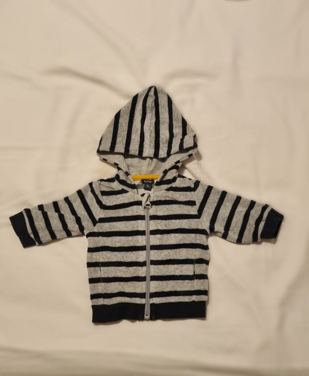 Gilet &agrave; capuche ray&eacute; gris &amp; bleu marine ? Taille 3 mois ? Ki Puériculture