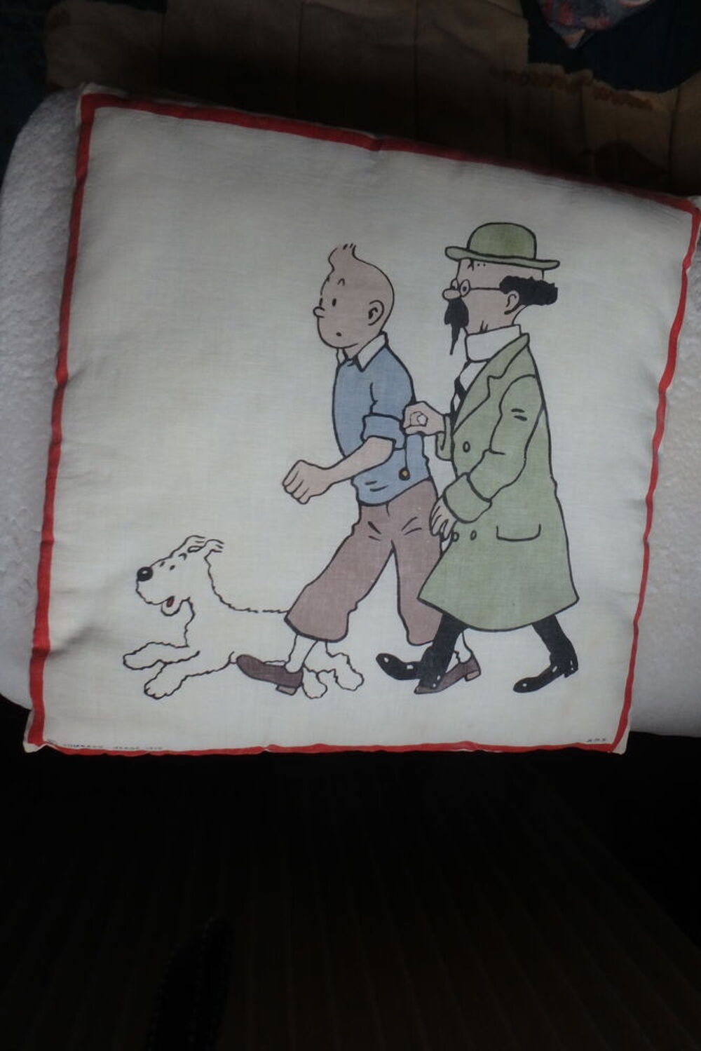Coussin plat vintage Tintin, Lombard, Herg&eacute; 1979 