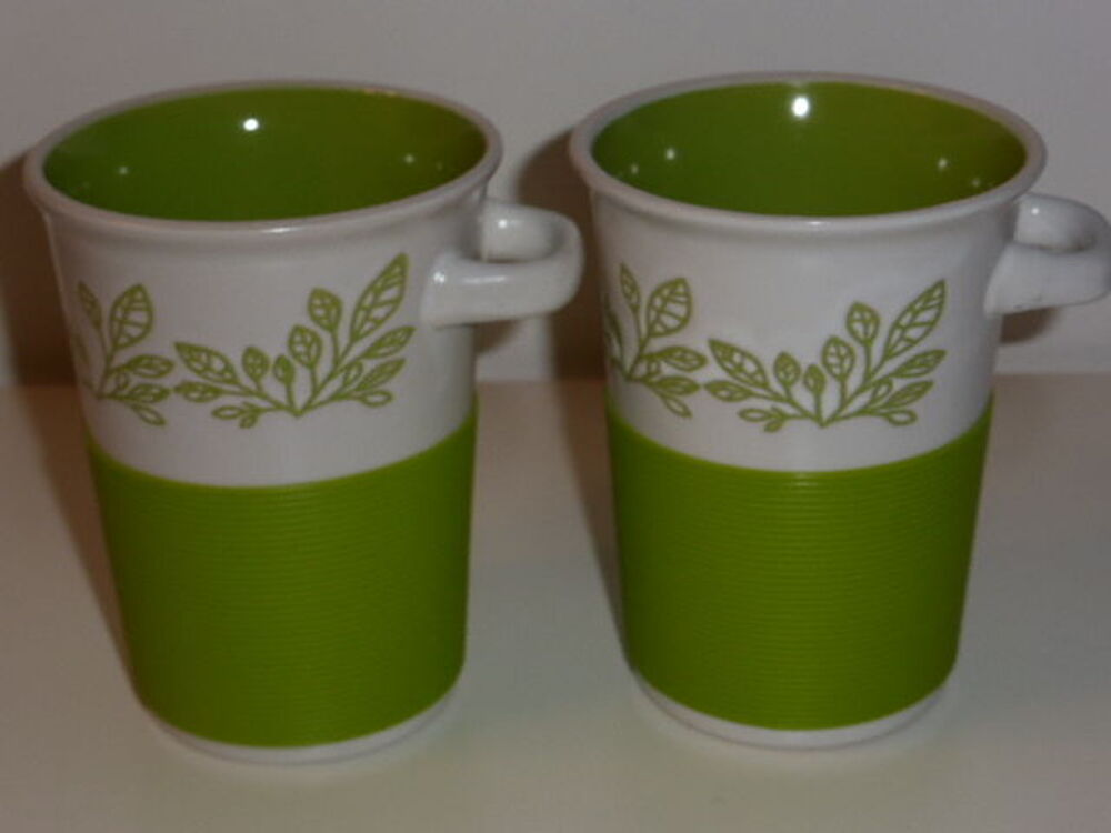 Lot de deux grand mugs fleurs verts et blancs Cuisine