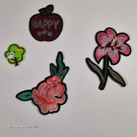 Lot de 4 écussons sur le thème des fleurs, pommes à paillett 3 Saumur (49)