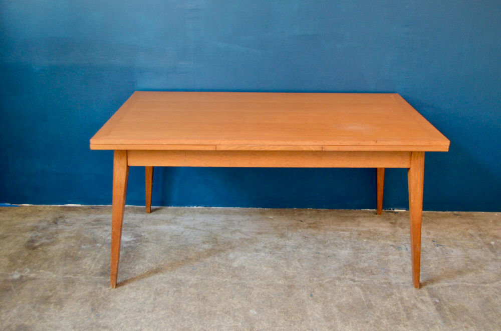 Grande table ancienne aux pieds compas en bois &agrave; rallonges Meubles