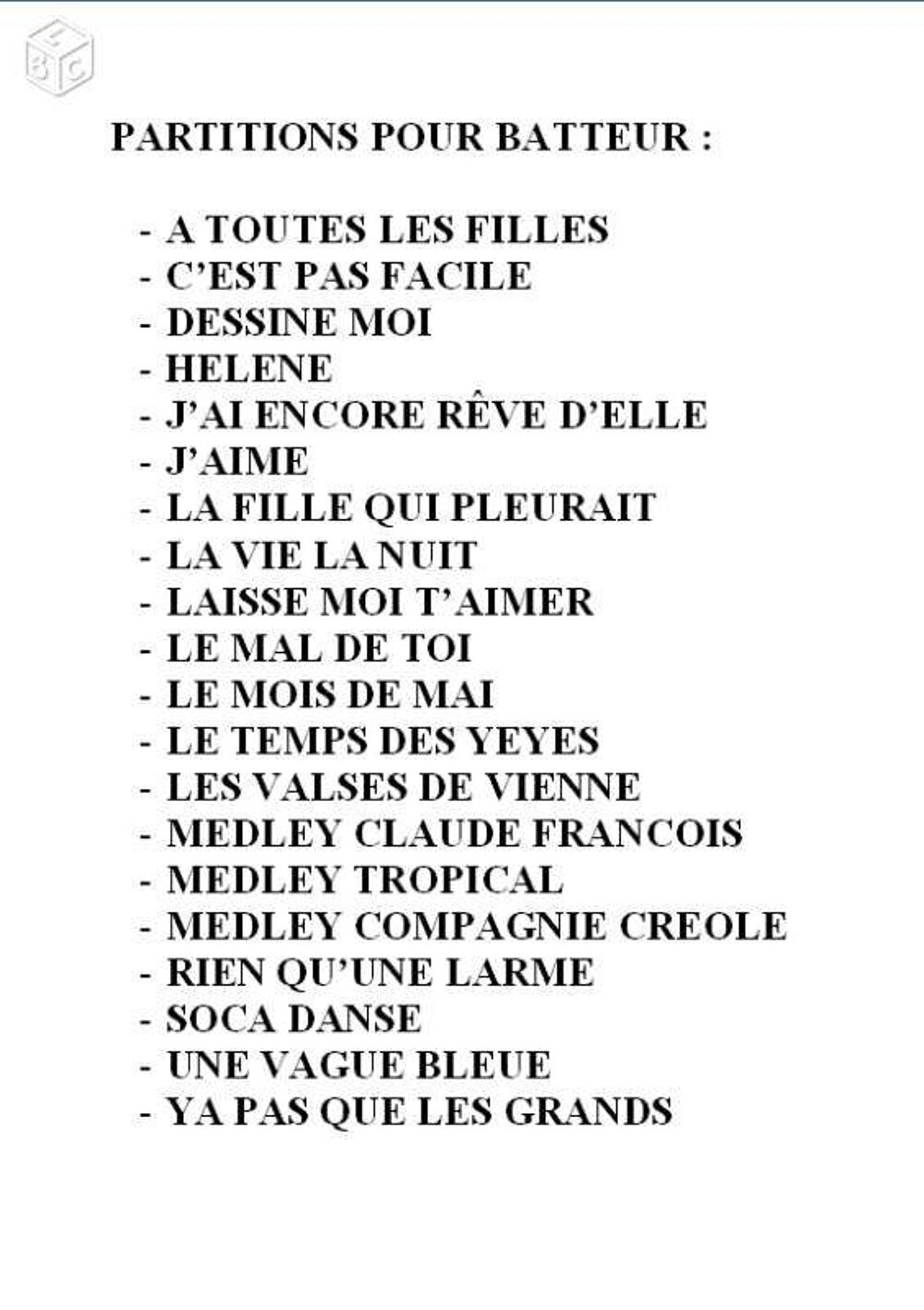 Partitions batterie Instruments de musique