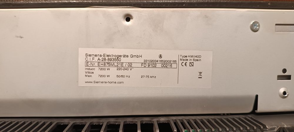 Plaque induction 80 cm SIEMENS pour pi&egrave;ces Electroménager