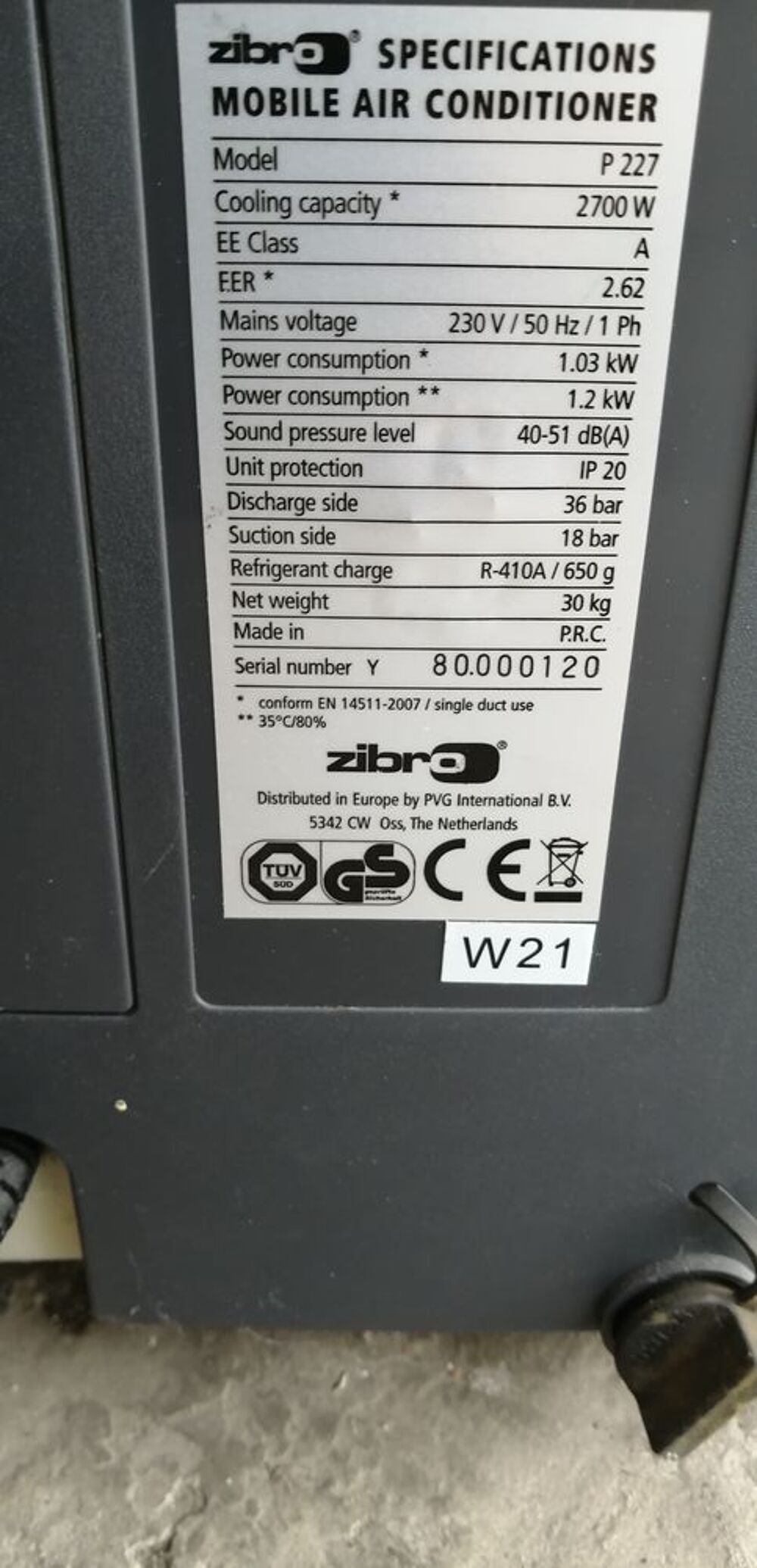 Climatiseur zibro p227 Electroménager