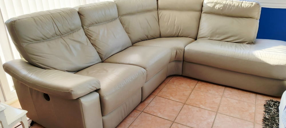 CANAP&Eacute; D'ANGLE EN CUIR BEIGE ? 5 PLACES ? RELAX ELECTRIQUE Meubles