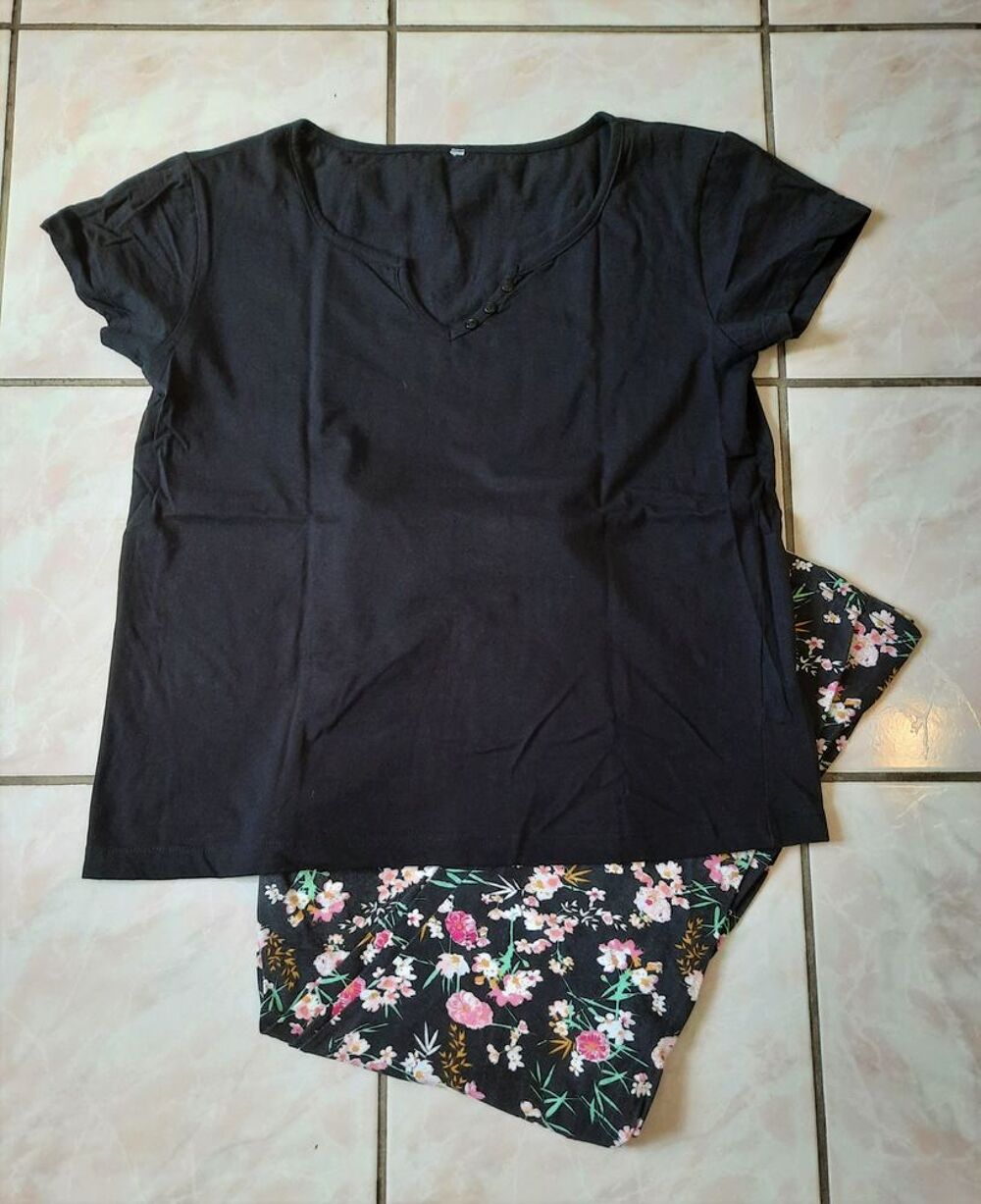 pyjama noir fleuri liberty + caraco ou le haut noir - T 40 Vêtements