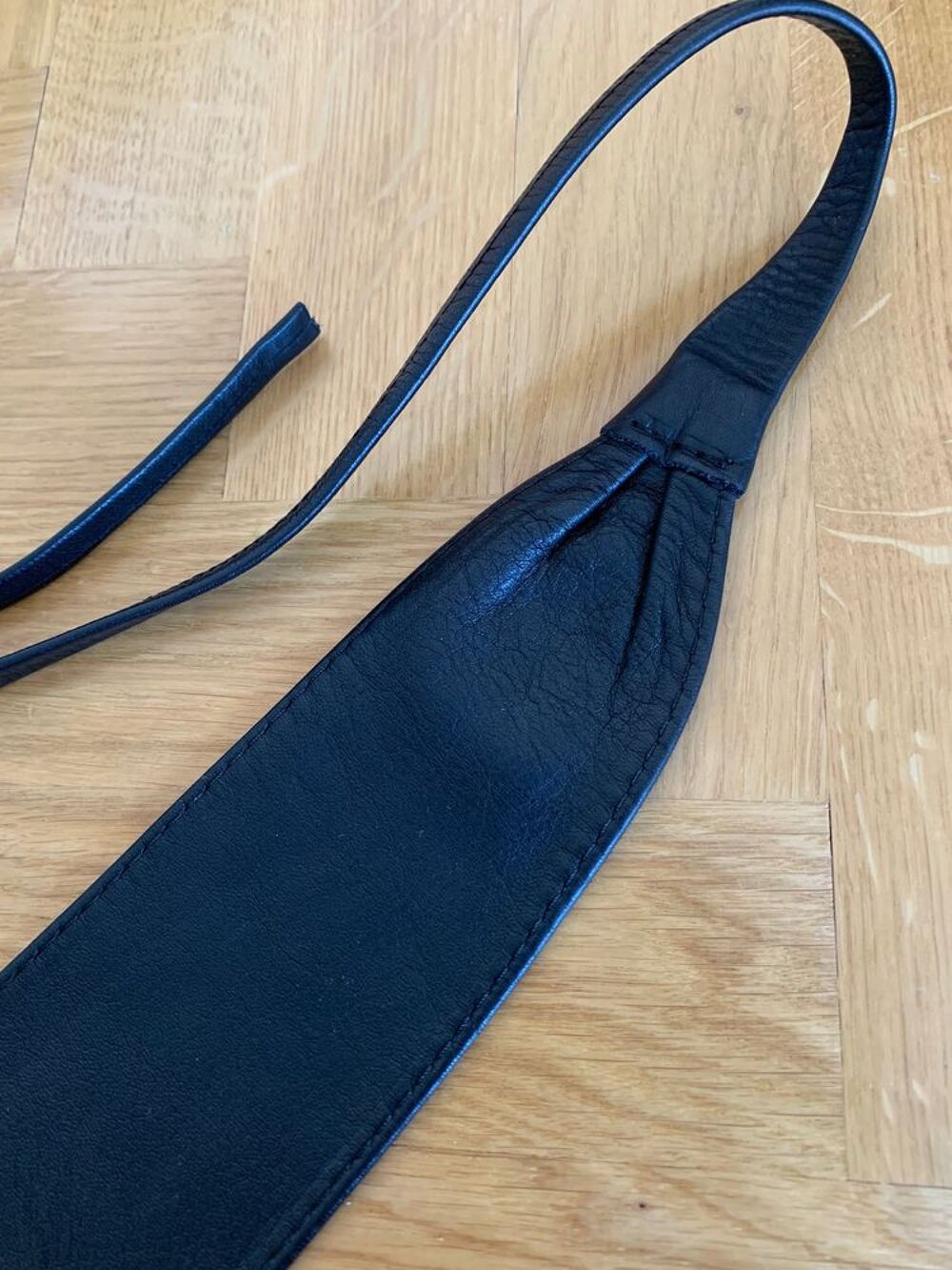 Femme, Ceinture &agrave; nouer en peau souple, Noir, Large 8cm-Long Maroquinerie