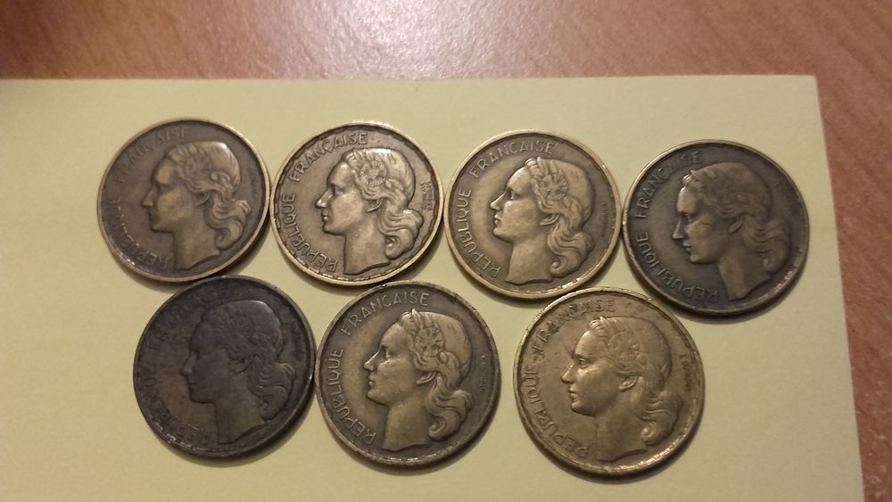 Lot de 7 pi&egrave;ces de monnaie de 20 Francs Guiraud . 