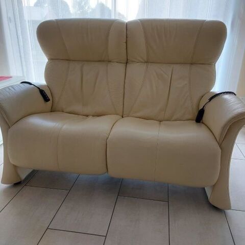 Canap Relax lectrique 2 places Cuir couleur Crme 500 Menetou-Rtel (18)