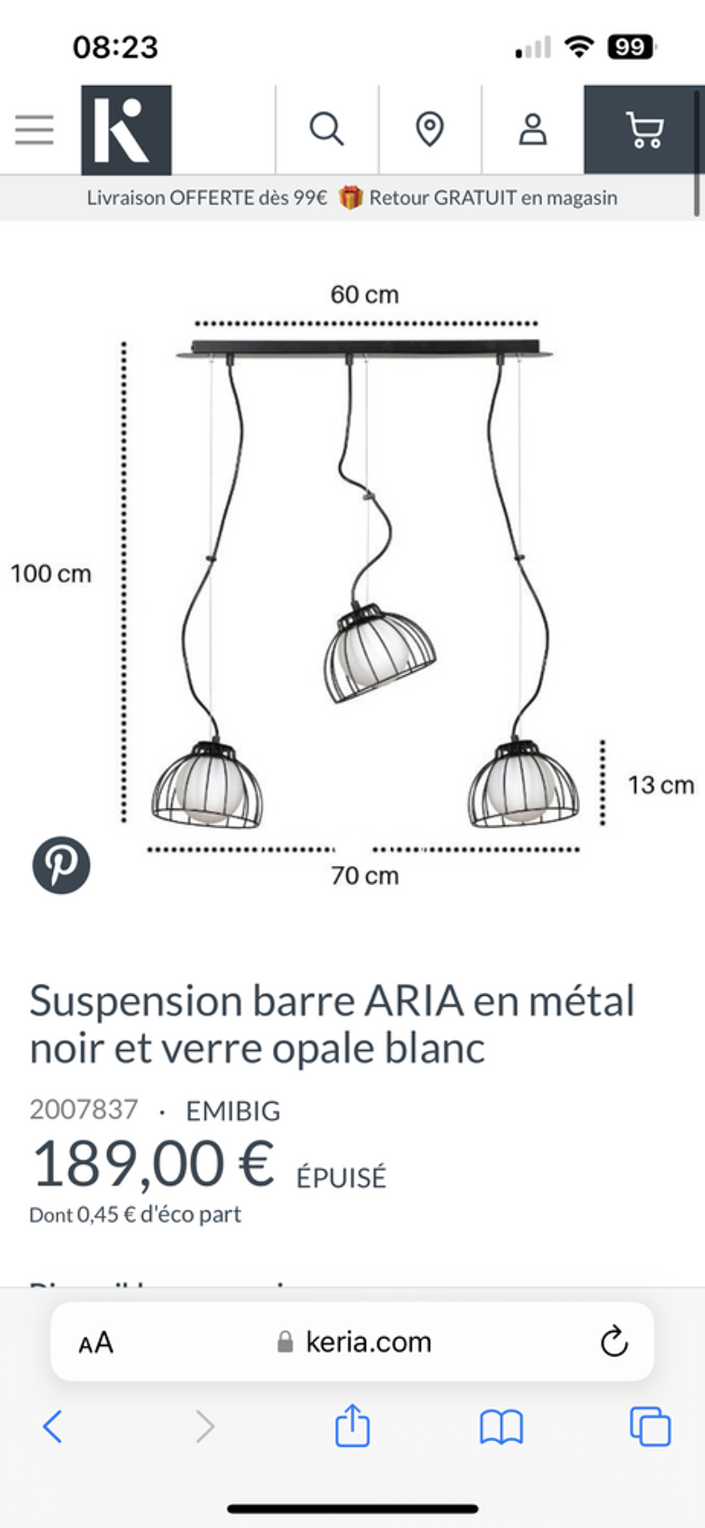 Lustre suspendu Keria Décoration