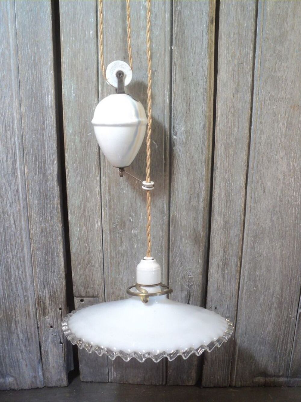 Lampe Suspension Monte et Baisse Porcelaine Opaline Cuisine Décoration