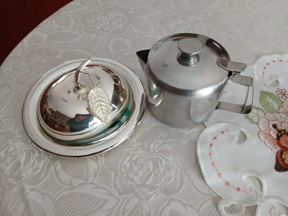  Service pomme argent&eacute; brillant pot inox ancien &agrave; th&eacute; N&deg;1464 Electroménager