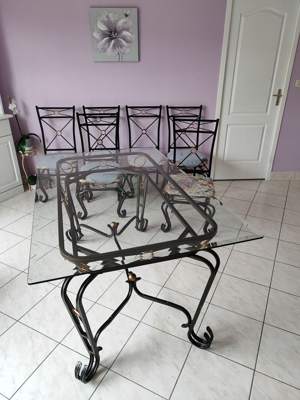 Table rectangulaire en verre et m&eacute;tal noir Meubles