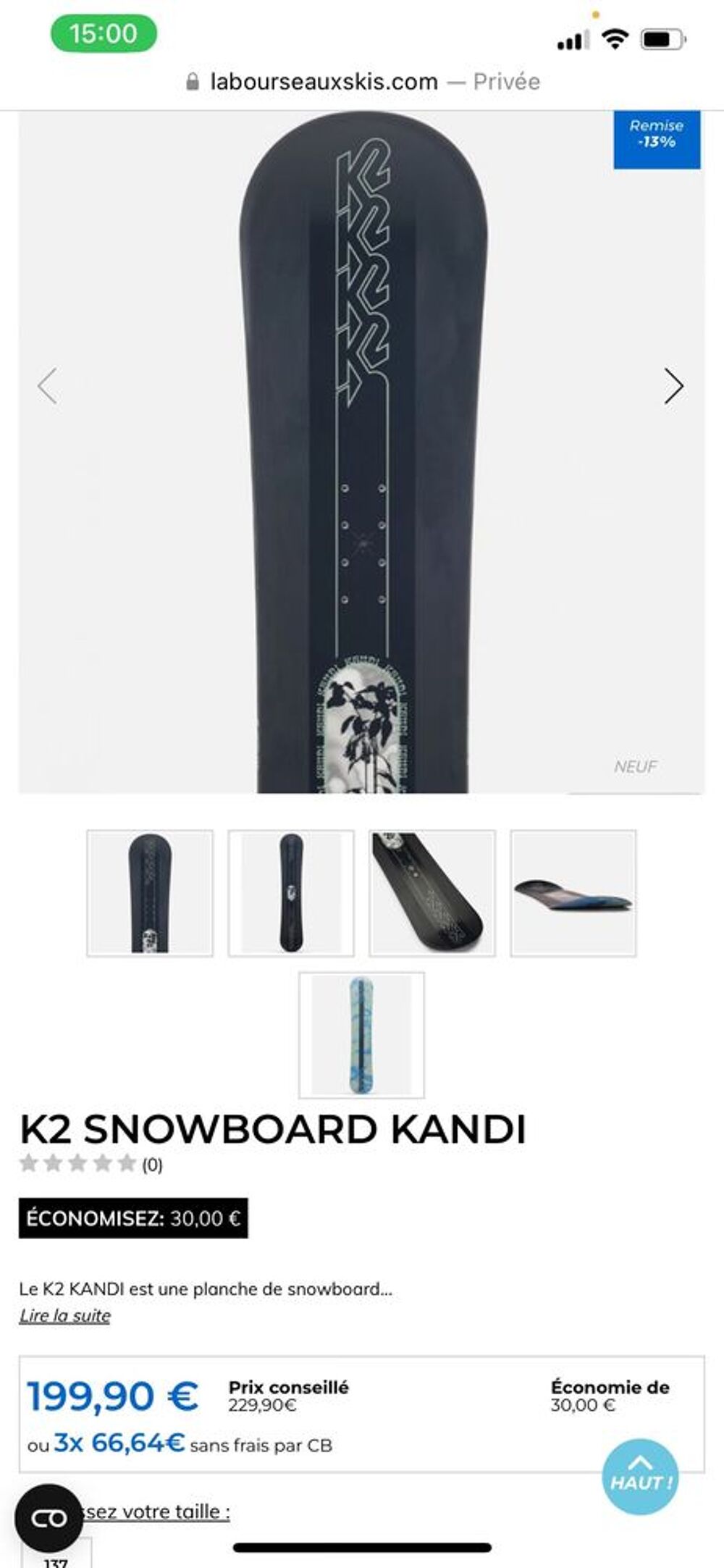 Snowboard K2 de 137 cm Sports