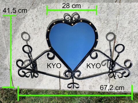 Miroir coeur unique portemanteau mural m�tal noir or 19 Foncine-le-Haut (39)