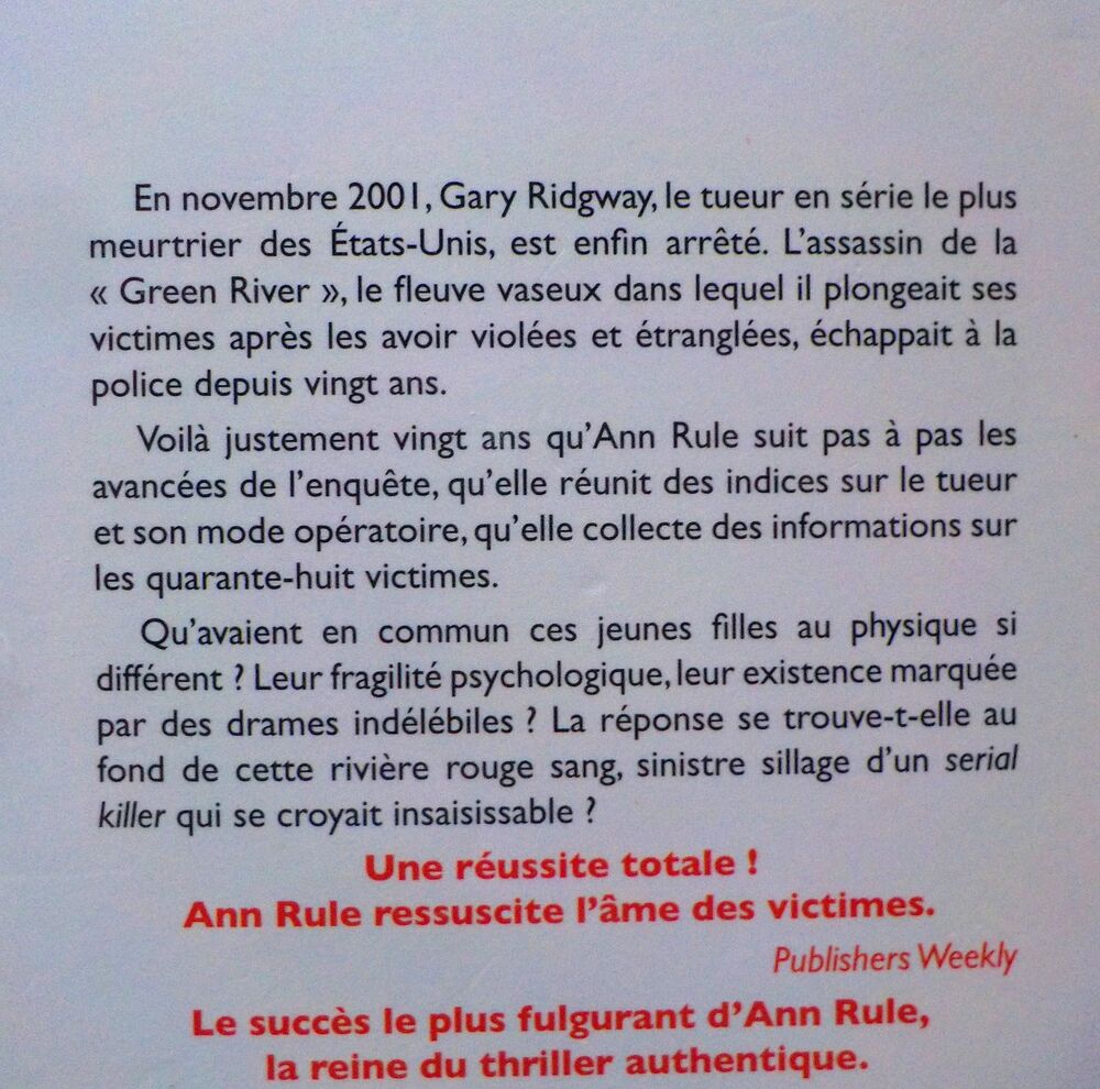 LA RIVIERE ROUGE SANG de Ann RULE Ed. Lafon Livres et BD