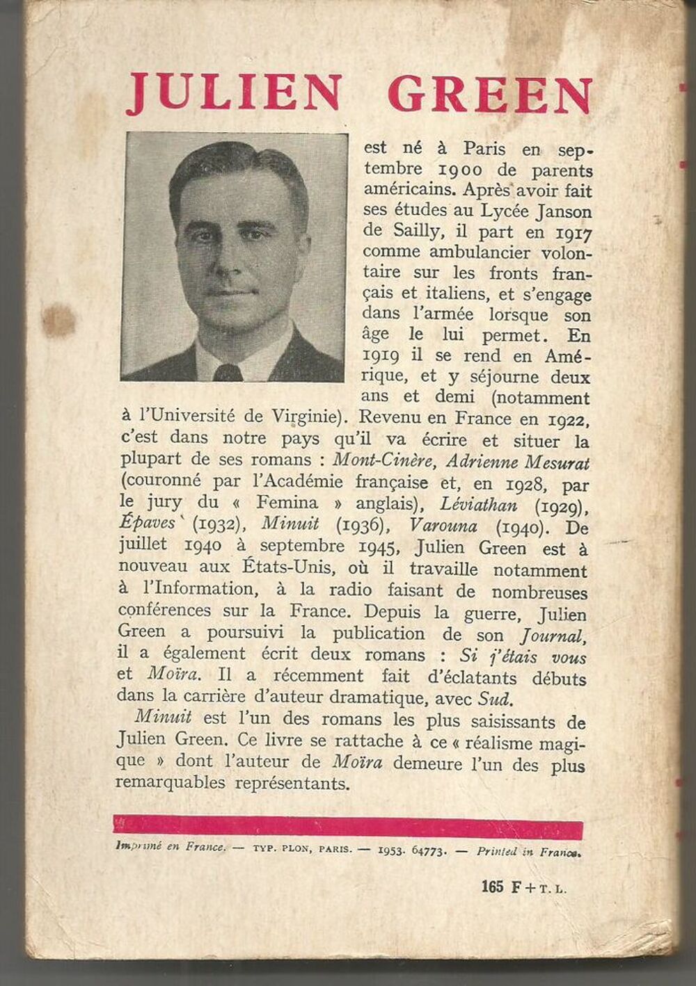 Julien GREEN Minuit - Edition PLON - 1953 Livres et BD