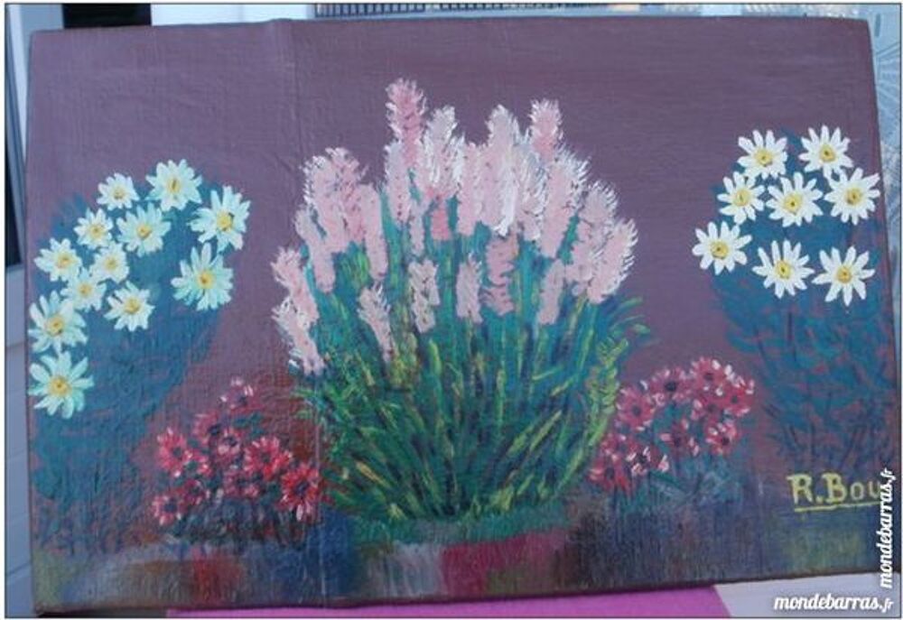 Massif de fleurs Huile sur toile sign&eacute;e R. BOU Décoration