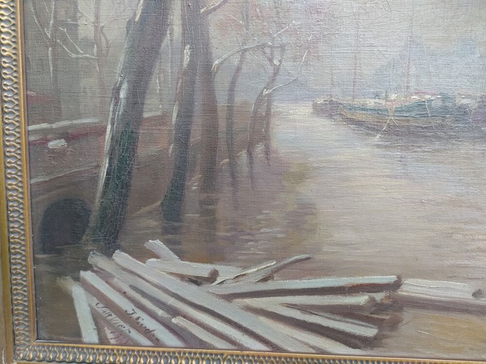 Ancien Tableau Paris Notre Dame Hiver 1910 Sign&eacute; J. Eudes 