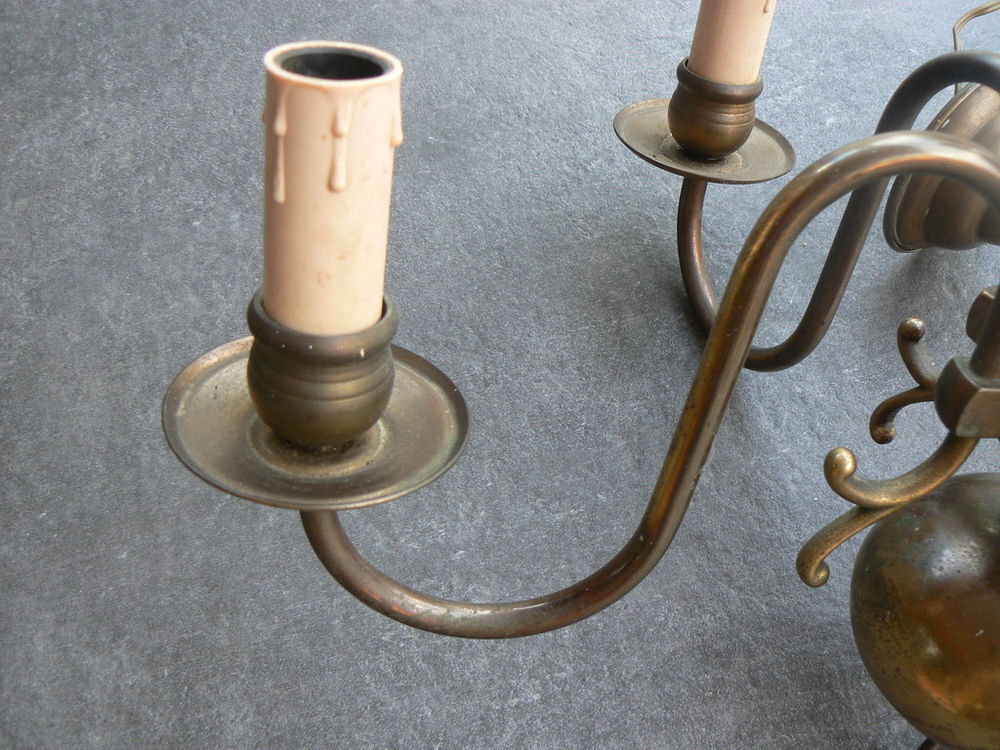 Lustre ancien 5 branches en laiton. Décoration