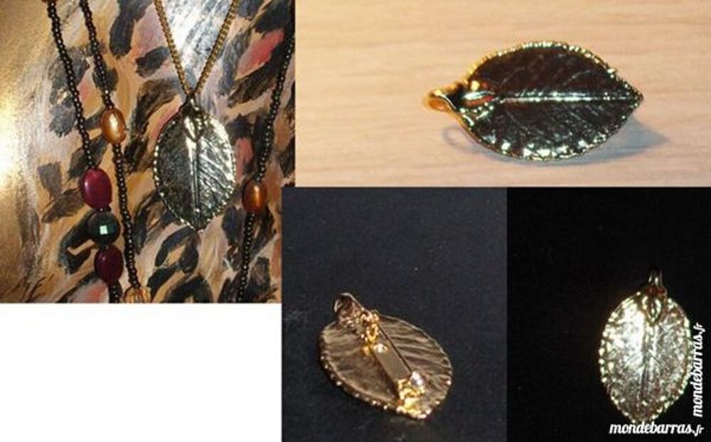 Pendentif / broche * feuille dor&eacute;e &agrave; l'OR 24 ct Bijoux et montres