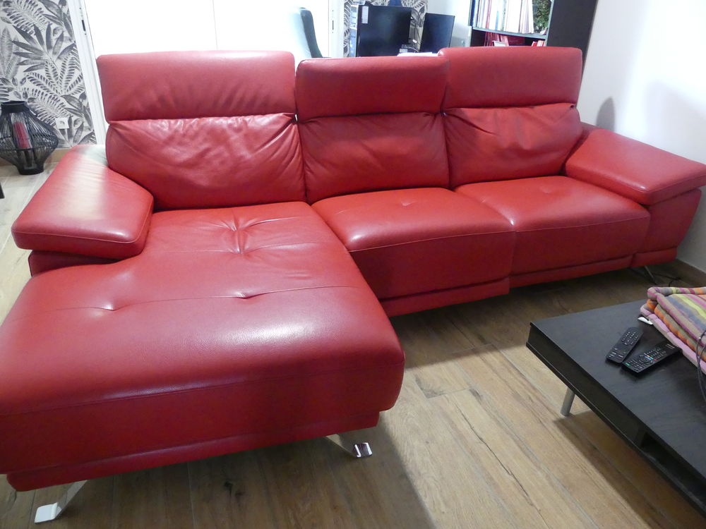 CANAPE RELAX ANGLE DROIT CUIR ROUGE Meubles
