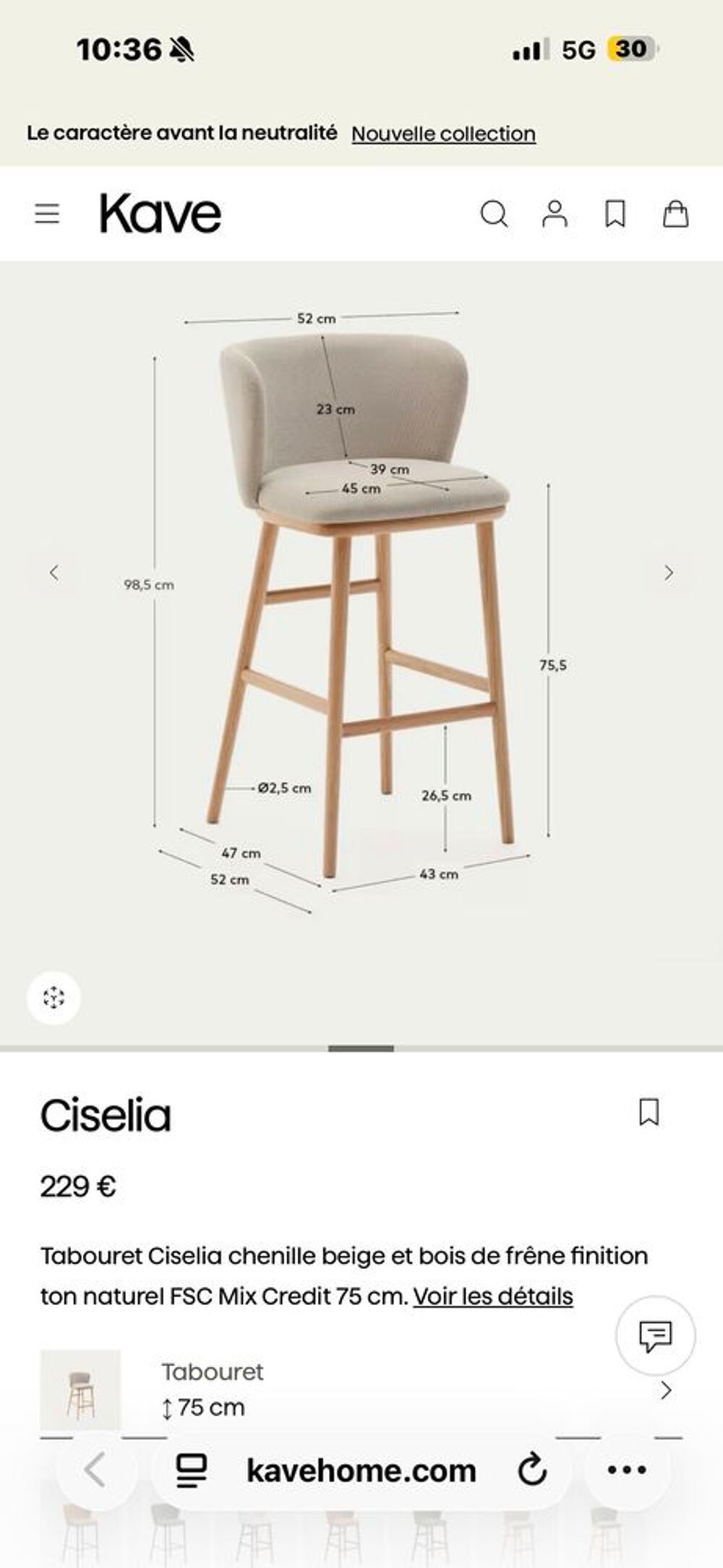 2 chaises bar kave home Meubles