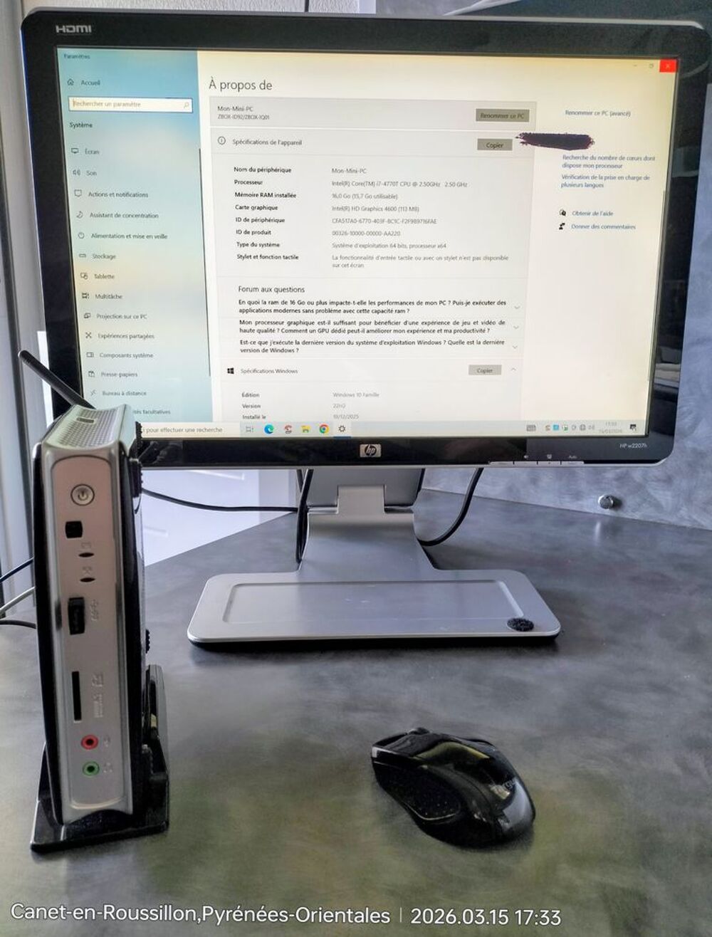 Mini PC Zotac ZBOX 4K Ultra HD + Multif. Canon MX395 + Ecran Matériel informatique