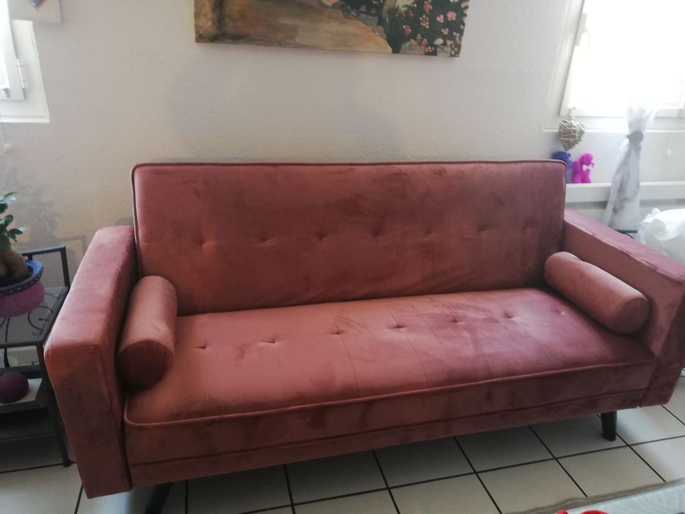 Canap&eacute; rose en velours 
Meubles
