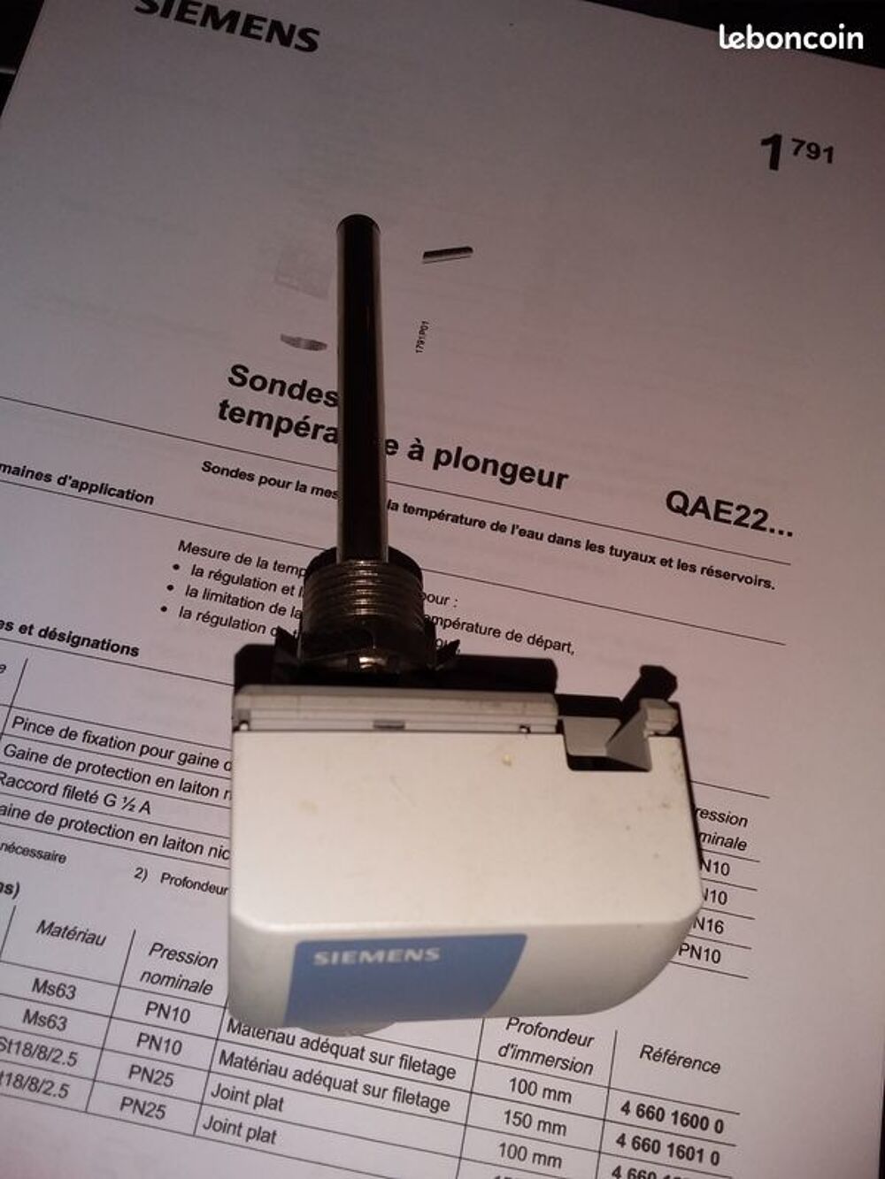 Sonde de temp&eacute;rature &agrave; plongeur QAE22A SIEMENS Bricolage