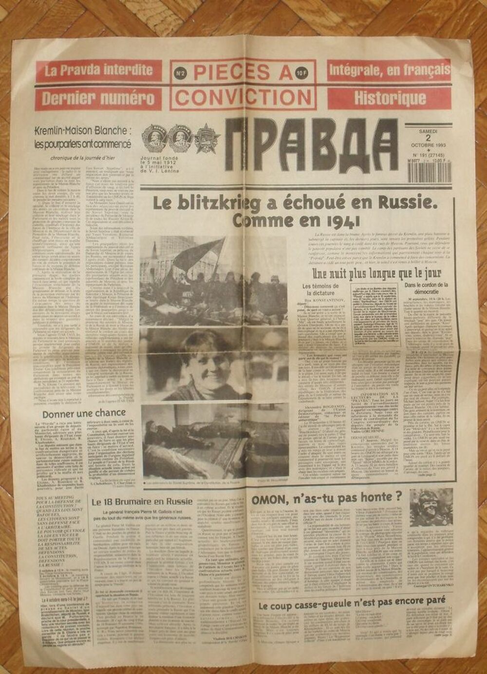 La PRAVDA Interdite dernier num&eacute;ro du Samedi 2 Octobre 1993. 