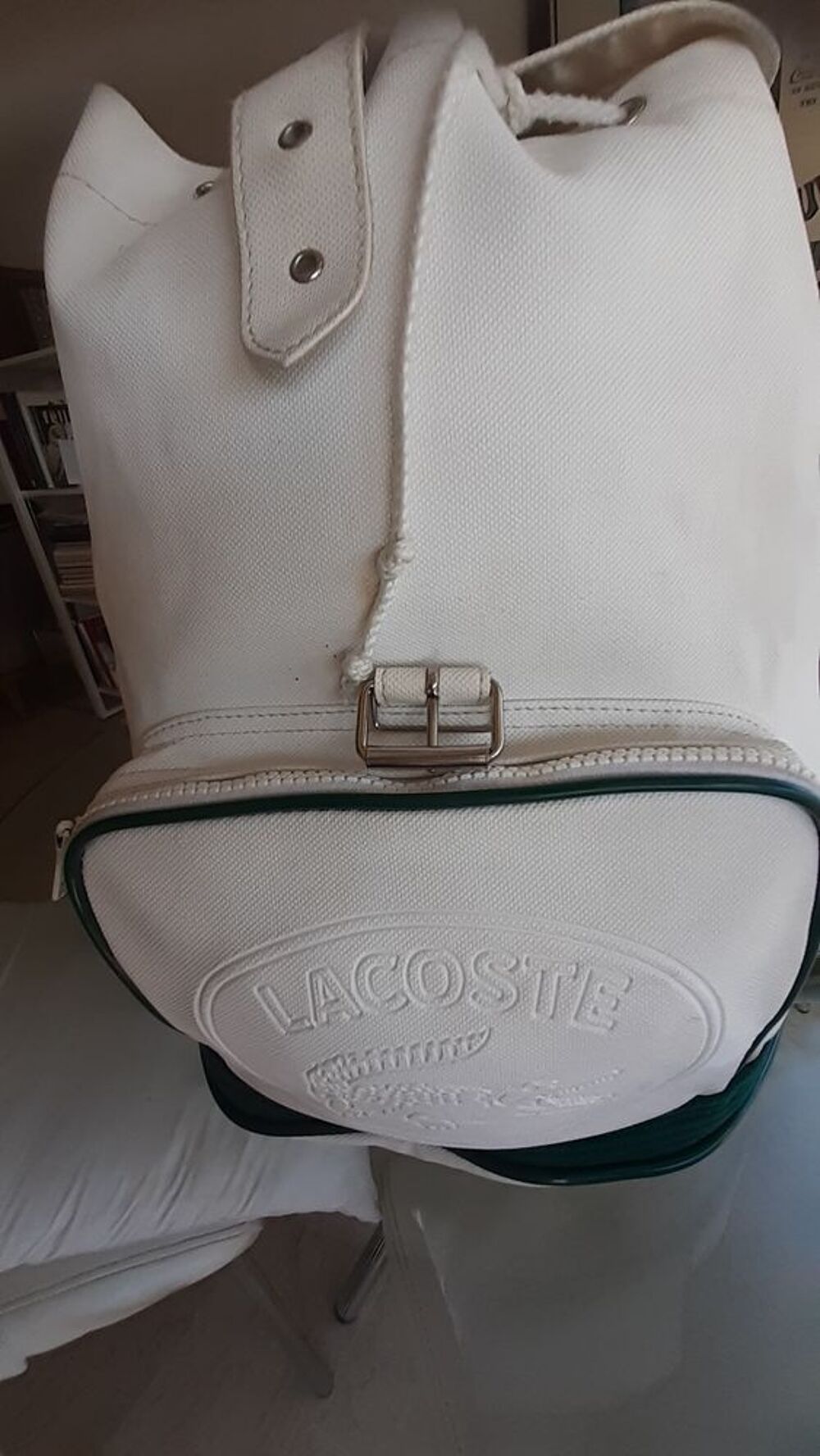 SAC A DOS "LACOSTE" Blanc/Vert TBE Maroquinerie