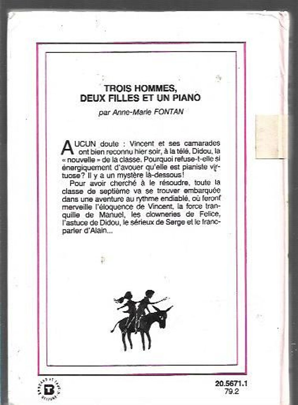 bibliotheque rose - trois hommes deux filles et un piano - Livres et BD