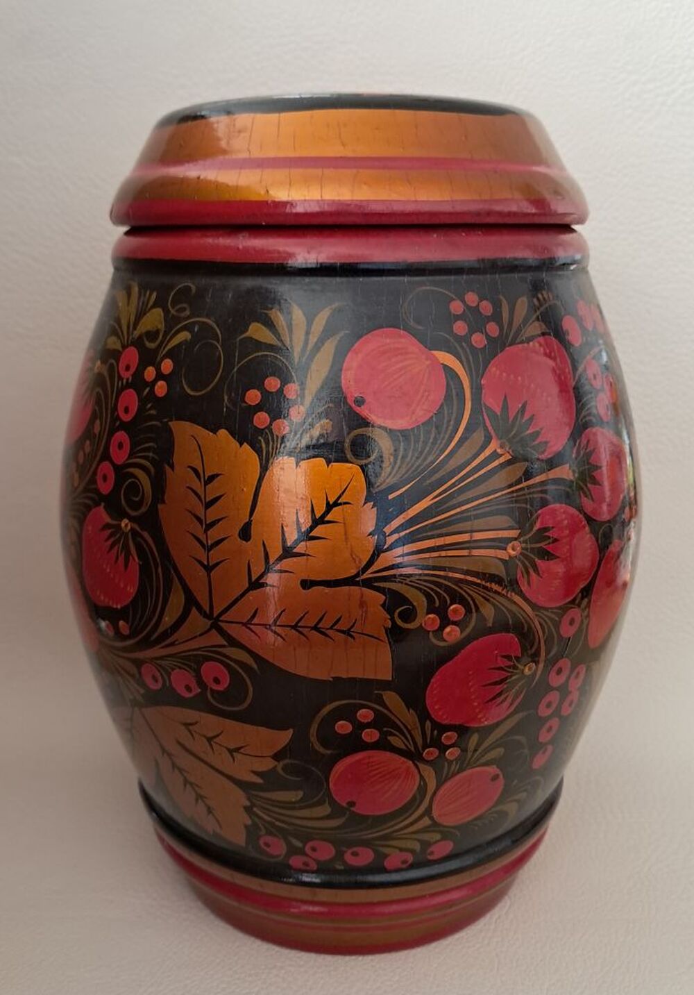 bonbonni&egrave;re pot &agrave; tabac gingembre th&eacute; en bois Khokhloma Décoration