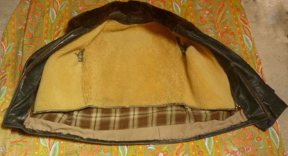 Blouson cuir noir - moto/aviateur + canadienne cuir 1960. Vêtements