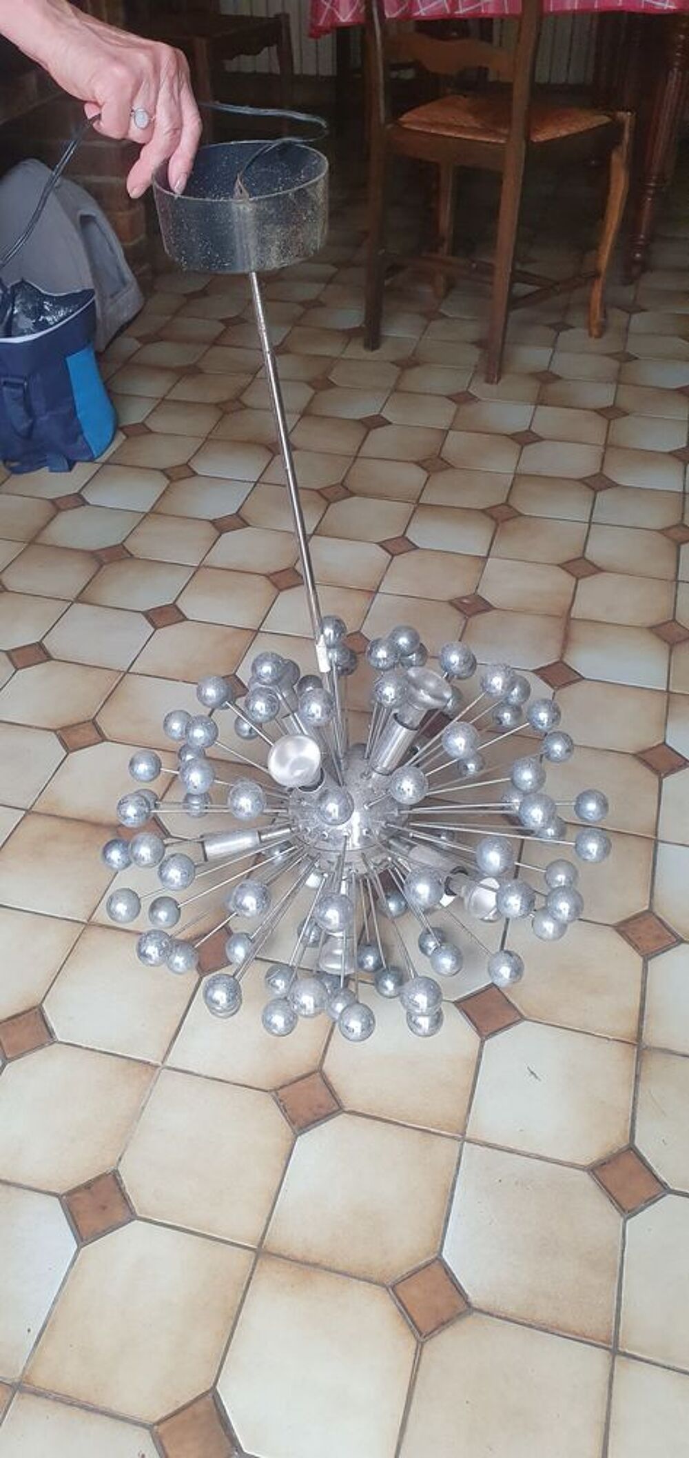 Lustre vintage en m&eacute;tal et inox, 1970 Décoration